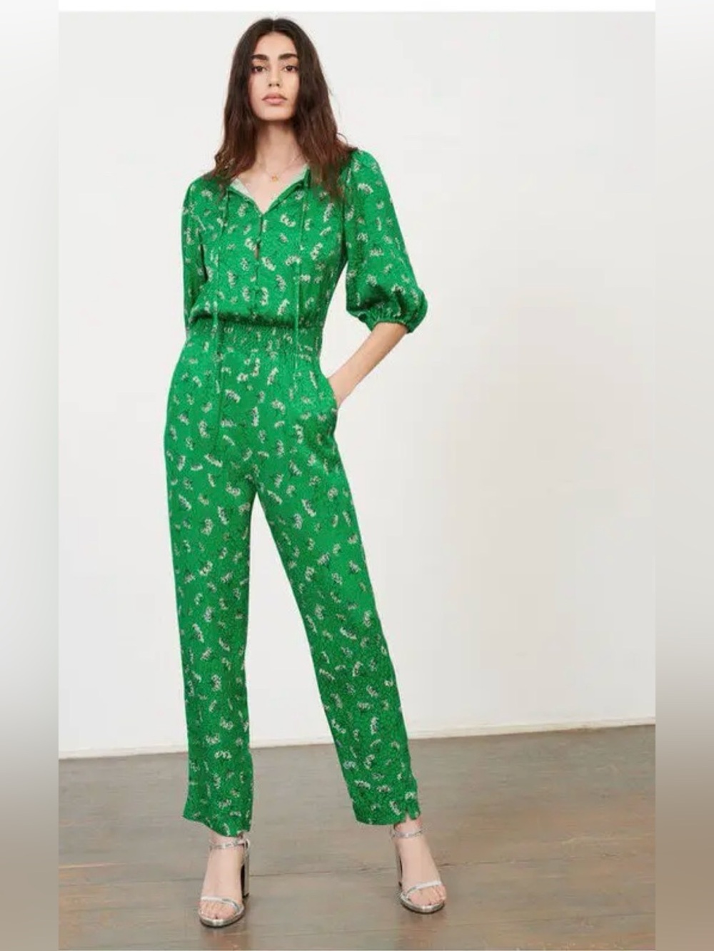Maje Pizelle Floral Printed Satin Jumpsuit Romper Sz Small